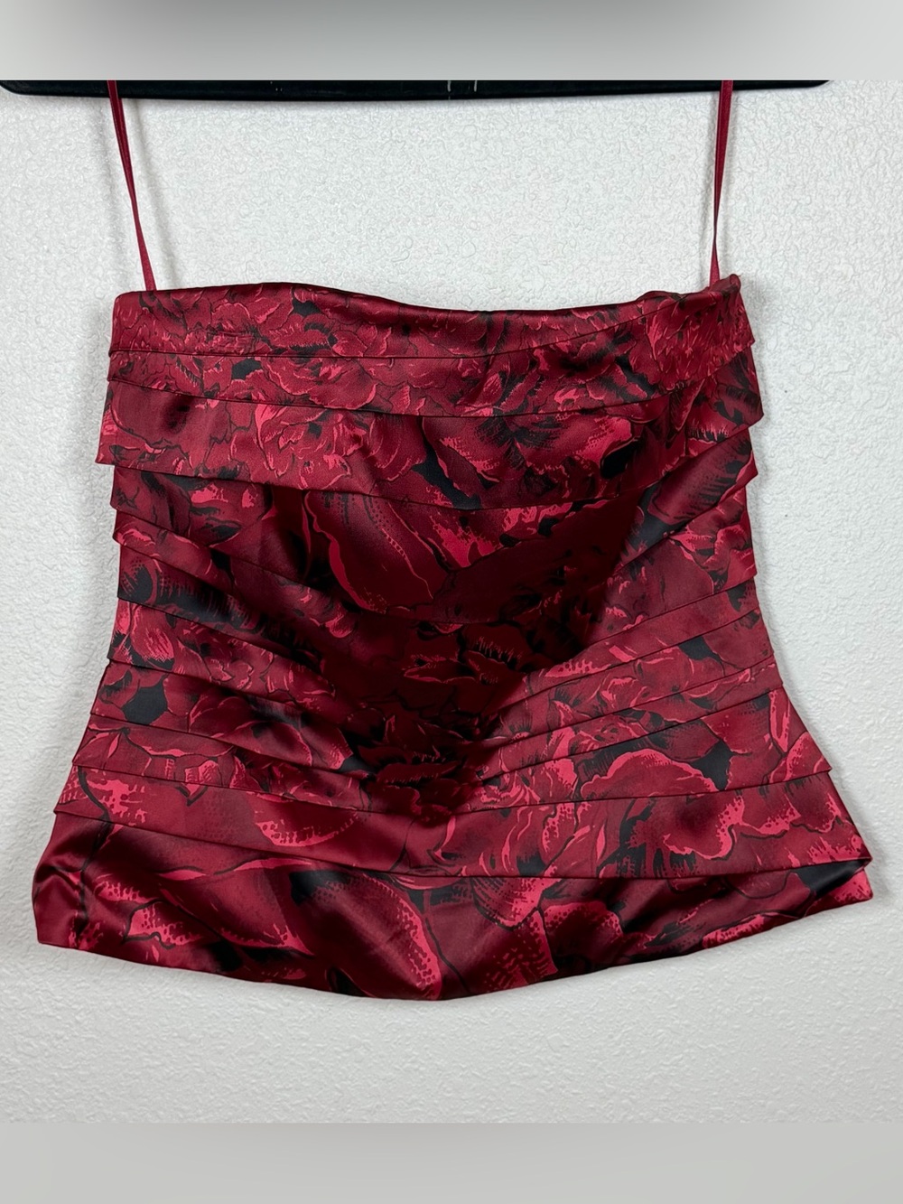 Red/Black Satin Floral Tiered Bustier Corset Top Anti-Slip Boned 10 Whimsigoth